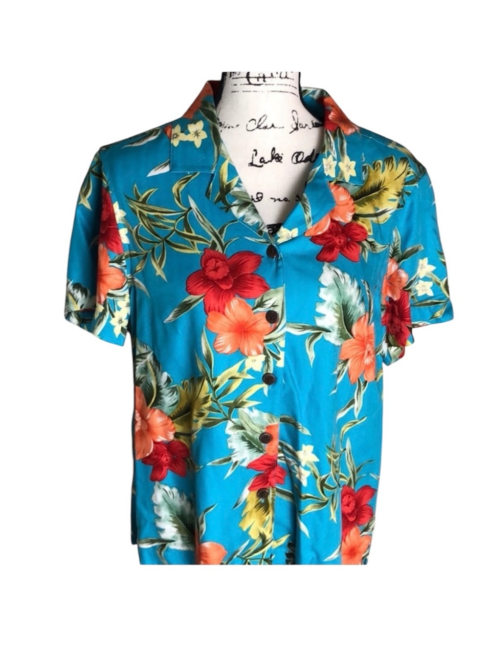 Caribbean Joe Tropical Hawaiian Hibiscus Button Up Shirt Size Petite L